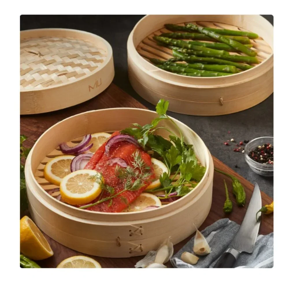 MIU 10” 2-Tier Bamboo Steamer Basket